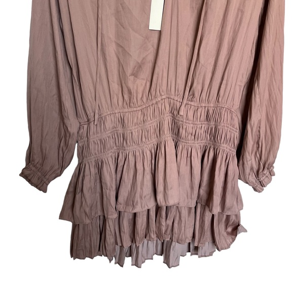 NWT Mustard Seed Mocha Drop Waist Smocked Tiered Ruffle Mini Dress - Size Medium - Picture 5 of 8